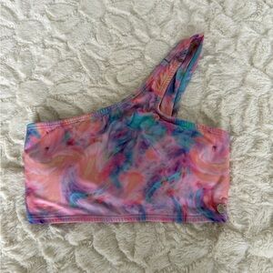 One-Shoulder Tie-Dye Swim Top in Pink Multi
